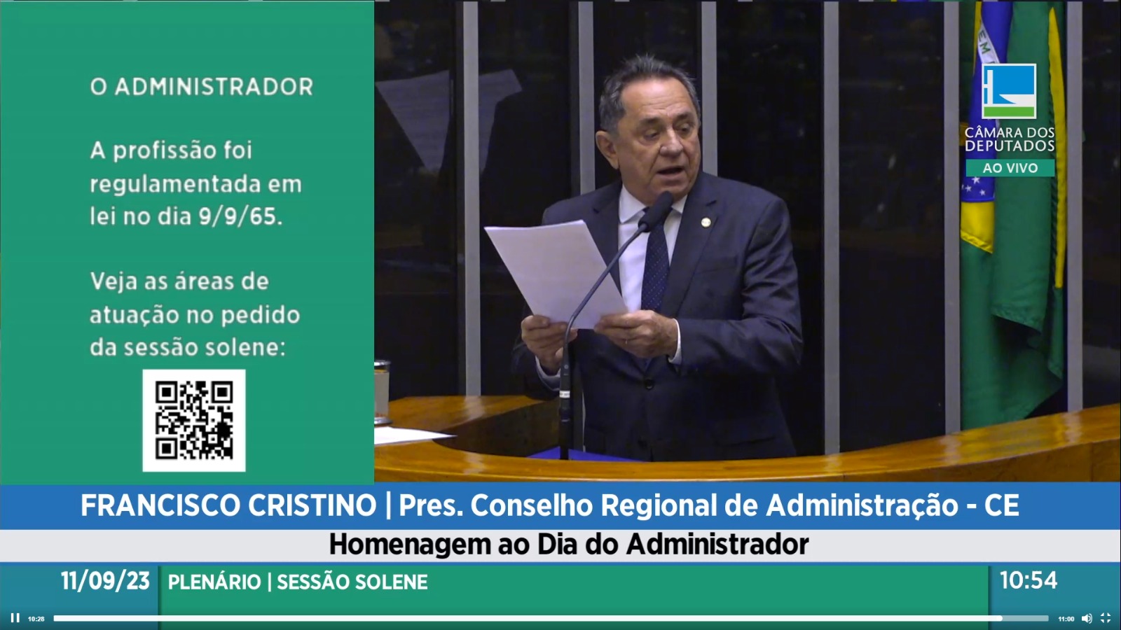 Adm. Rogério Cristino realiza discurso emocionante na Câmara dos Deputados, em Brasília